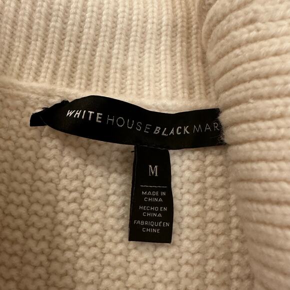 White House Black Market Cowl Neck Fringe Sweater sz M Cream Knit Sweater - Picture 7 of 8